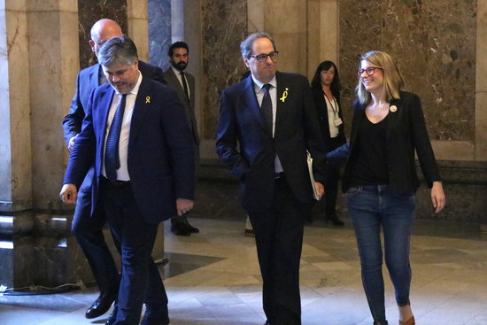 Presidential candidate Quim Torra alongside Elsa Artadi, Albert Batet and Eduard Pujol in parliament (by ACN)
